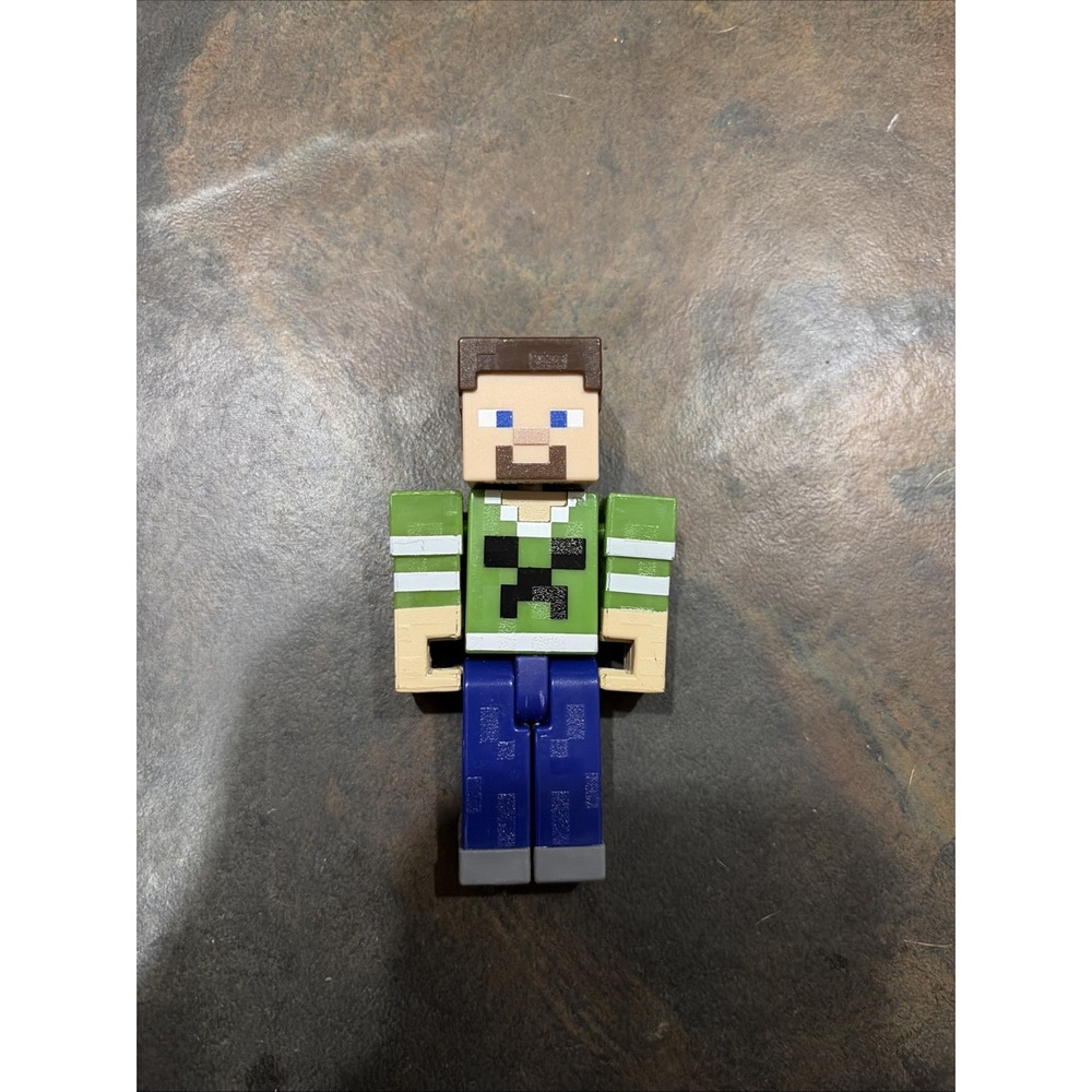 Minecraft Steve Action Figure With Creeper Shirt & Movable Parts  3.5" Tall